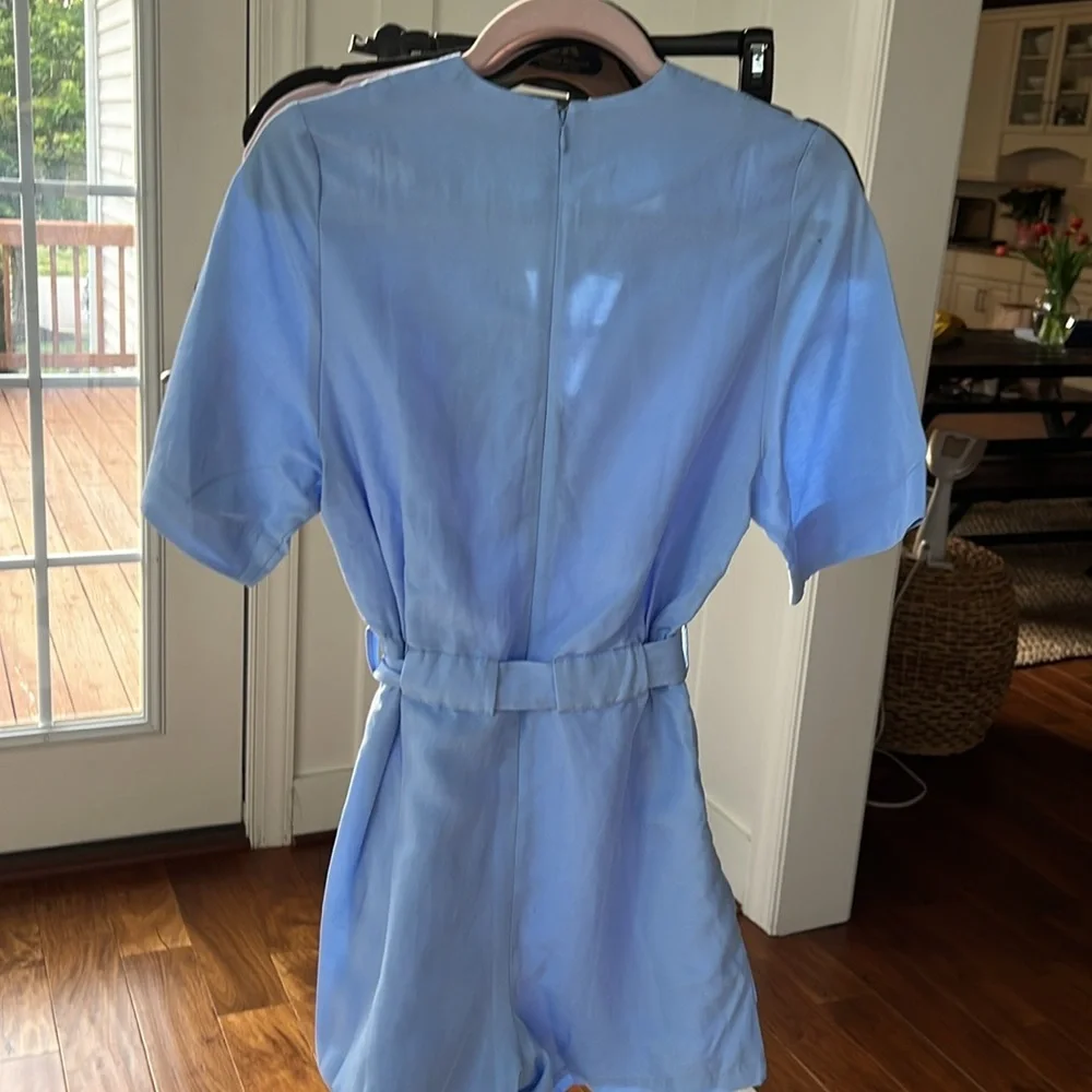 COS Blue V-Neck Belted Playsuit Romper Size 2